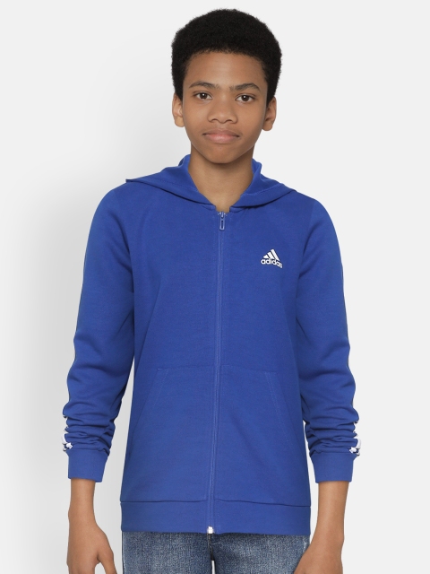 

ADIDAS Boys Black Solid MH 3S FZ Hooded Sweatshirts, Blue