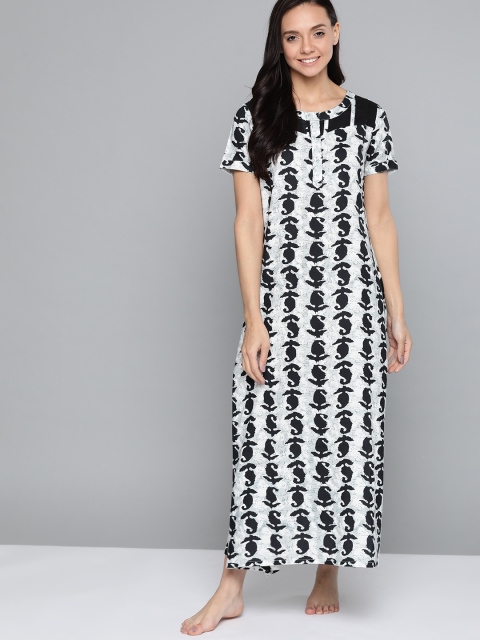 

HERE&NOW White & Black Printed Nightdress