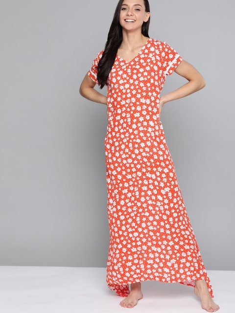 

HERE&NOW Orange & White Floral Print Nightdress