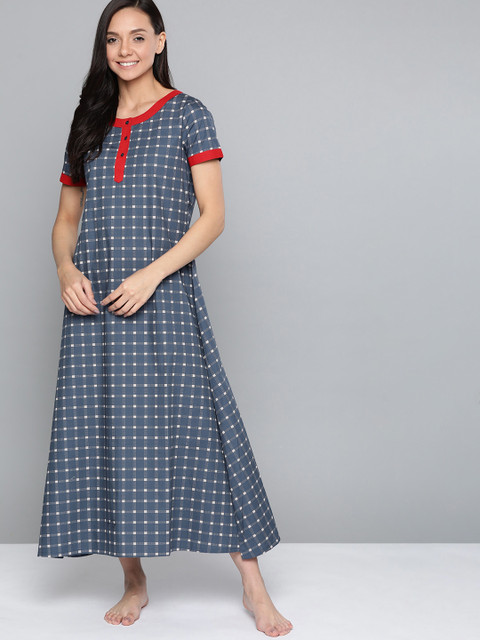 

HERE&NOW Navy Blue & White Checked Nightdress