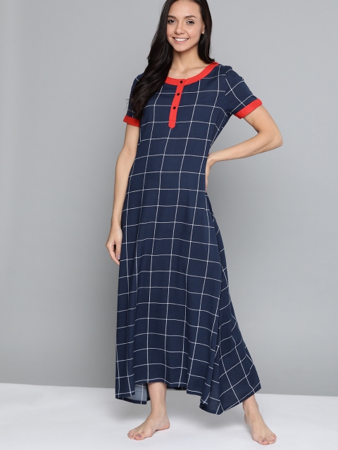 

HERE&NOW Navy Blue & White Checked Maxi Nightdress