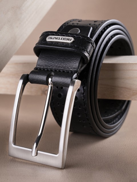 

Red Tape Men Black Solid Leather Belt