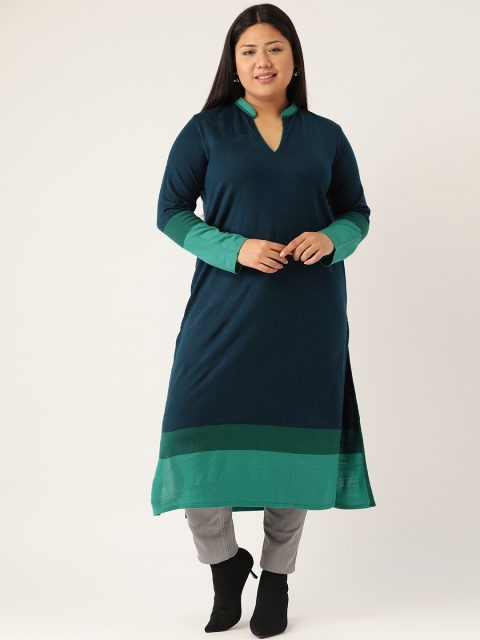 

Revolution Women Plus Size Teal Blue & Green Acrylic Straight Winter Kurta