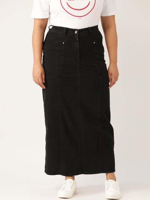 

Revolution Plus Size Women Black Solid Denim Straight Maxi Skirt