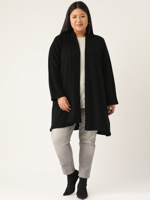 

Revolution Women Plus Size Black Solid Longline Front-Open Sweater
