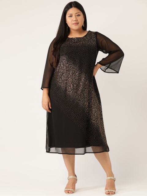 

Revolution Women Plus Size Black & Golden Embellished Midi A-Line Dress