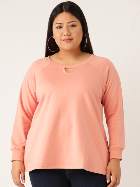 

Revolution Women Plus Size Peach-Coloured Solid Sweatshirt