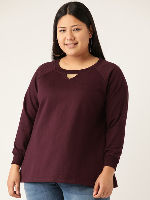 

Revolution Women Plus Size Burgundy Solid Sweatshirt