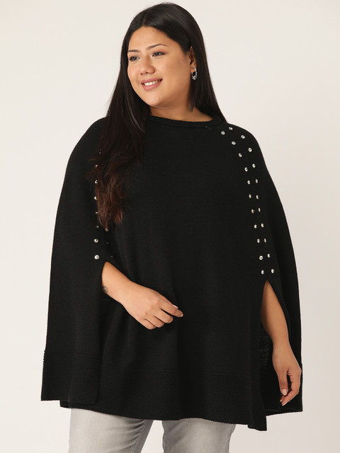 

Revolution Women Plus Size Black Solid Longline Poncho Sweater