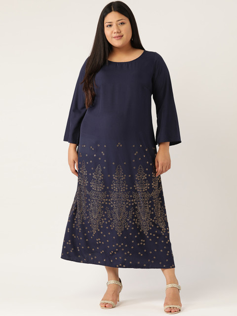 

Revolution Women Plus Size Navy Blue & Golden Embellished Maxi Dress