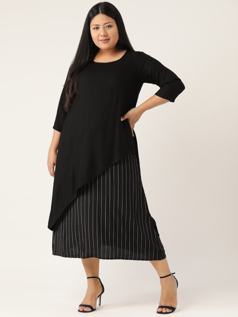 

Revolution Women Plus Size Black & White Striped Layered Midi A-Line Dress