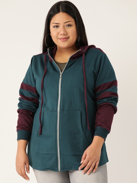 

Revolution Women Plus Size Teal Blue Solid Hooded Sweatshirt