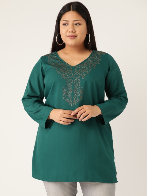 

Revolution Women Plus Size Teal Green & Golden Embellished Top