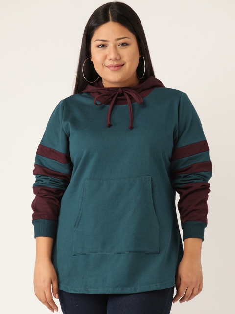

Revolution Women Plus Size Teal & Burgundy Solid Hooded Sweatshirt