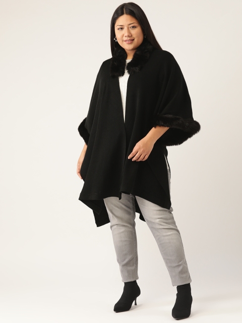 

Revolution Women Acrylic Plus Size Black Faux Fur Solid High-Low Front-Open Sweater
