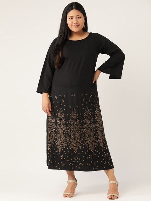

Revolution Women Plus Size Black & Golden Embellished Maxi Dress