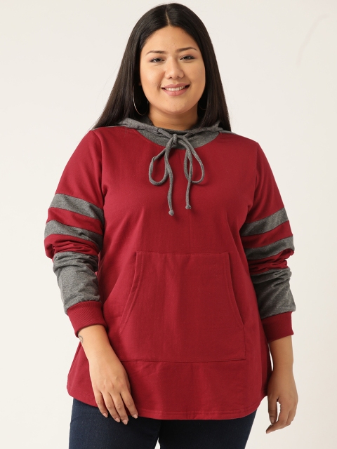 

Revolution Women Plus Size Maroon & Charcoal Solid Hooded Sweatshirt