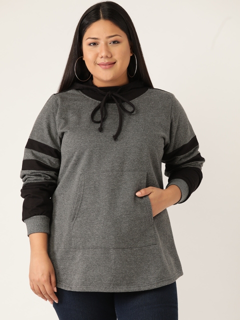 

Revolution Women Plus Size Charcoal & Black Solid Hooded Sweatshirt