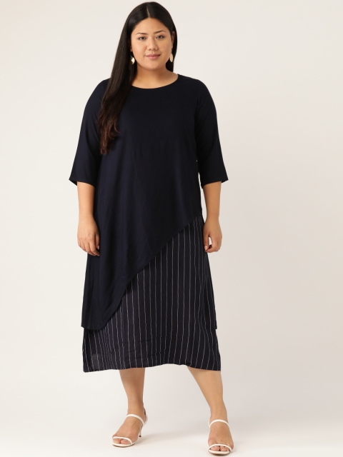

Revolution Women Plus Size Navy Blue Striped Layered A-Line Dress