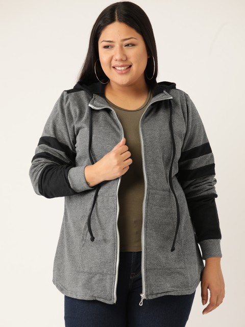 

Revolution Women Plus Size Grey Solid Hooded Sweatshirt