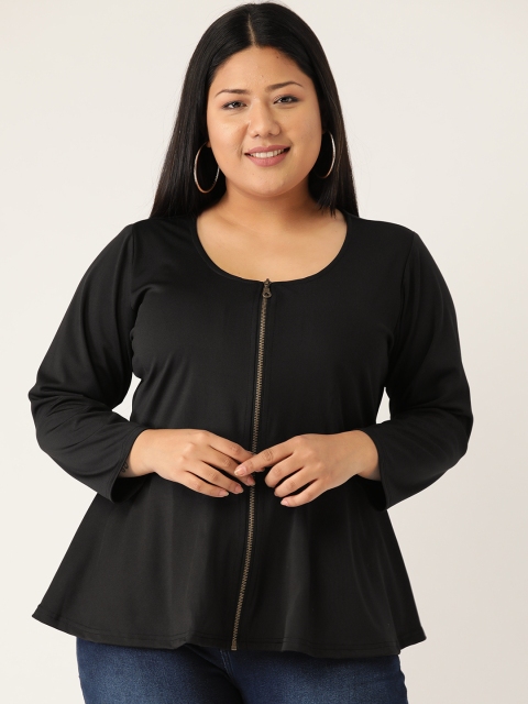 

Revolution Women Black Plus Size Solid A-Line Top