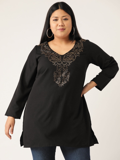 

Revolution Women Black Plus Size Embellished Longline Top