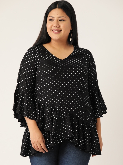 

Revolution Women Black & White Plus Size Polka Dot Print Layered Top