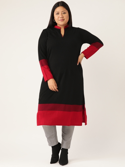 

Revolution Women Acrylic Plus Size Black & Red Solid Straight Winter Kurta