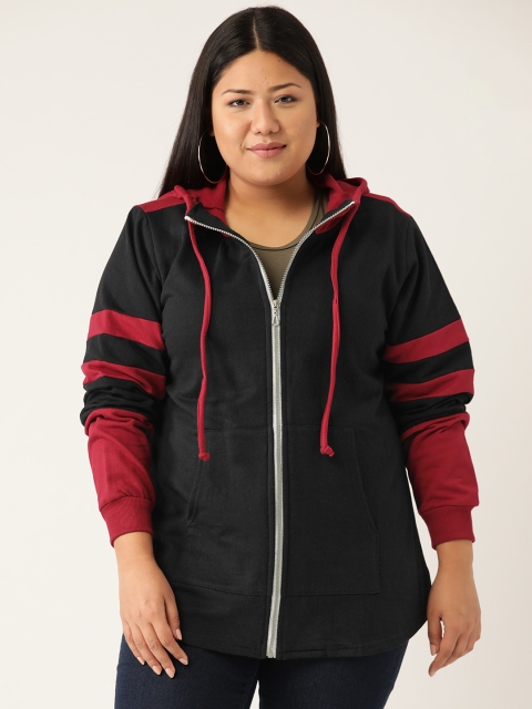 

Revolution Women Plus Size Black Solid Hooded Sweatshirt