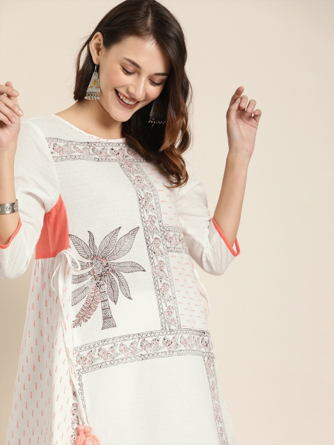 

Taavi Women White & Black Ethnic Motifs Print Sustainable A-Line Kurta