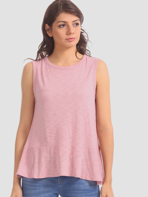 

GAP Women Pink Solid Round Neck T-shirt