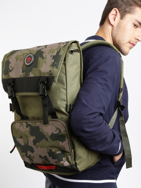

Roadster Unisex Olive Green Camouflage Print Knapsack Backpack