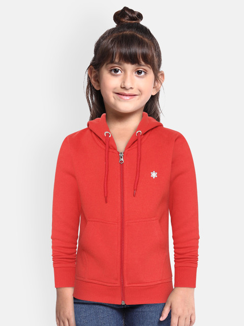 

White Snow Girls Red Solid Hooded Sweatshirt