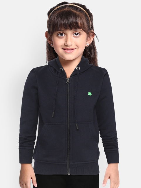 

White Snow Girls Navy Blue Solid Hooded Sweatshirt