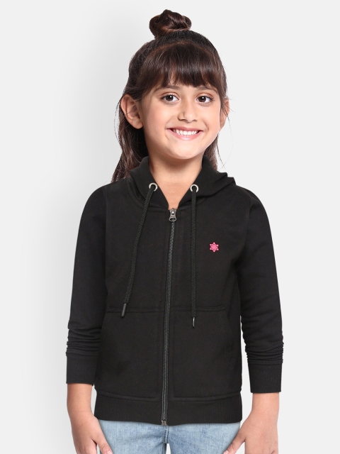 

White Snow Girls Black Solid Hooded Sweatshirt