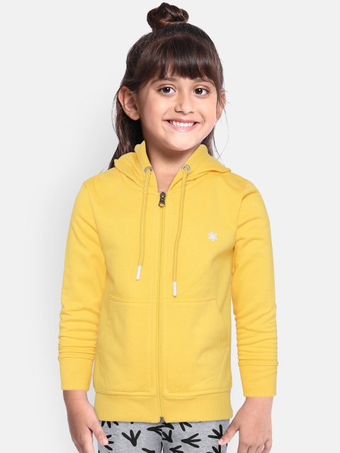 

White Snow Girls Mustard Yellow Solid Hooded Sweatshirt