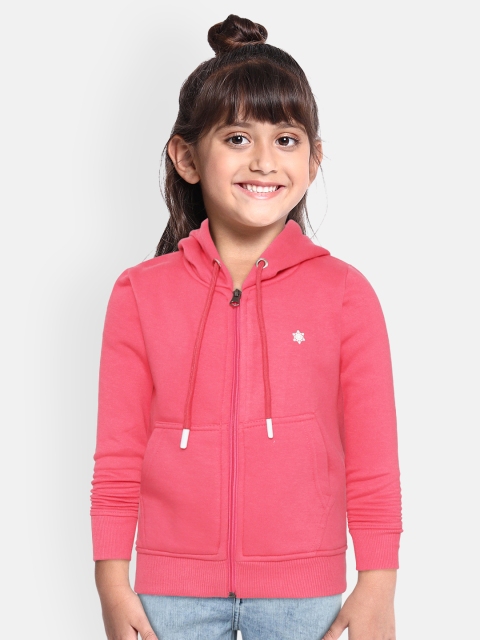 

White Snow Girls Pink Solid Hooded Sweatshirt