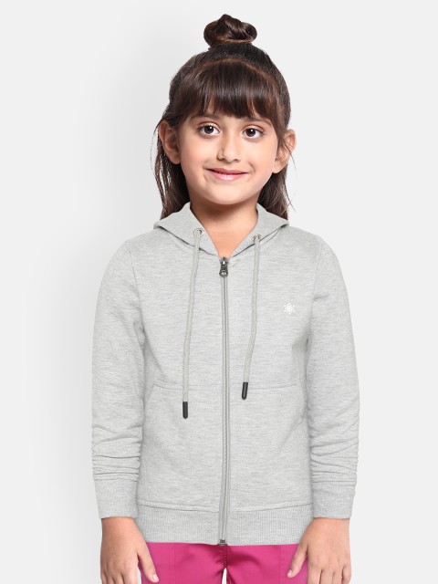 

White Snow Girls Grey Melange Solid Hooded Sweatshirt