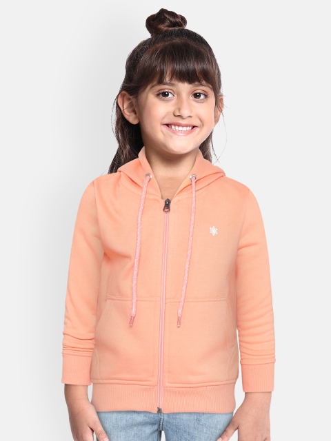 

White Snow Girls Peach-Coloured Solid Hooded Sweatshirt