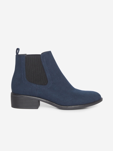 

DOROTHY PERKINS Women Navy Blue Solid Wide Fit Mid-Top Chelsea Boots