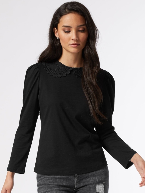 

DOROTHY PERKINS Petite Women Black Solid Pure Cotton Top