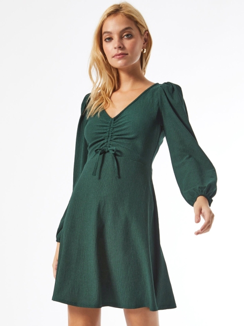 

DOROTHY PERKINS Women Green Self Design Petite Fit and Flare Dress