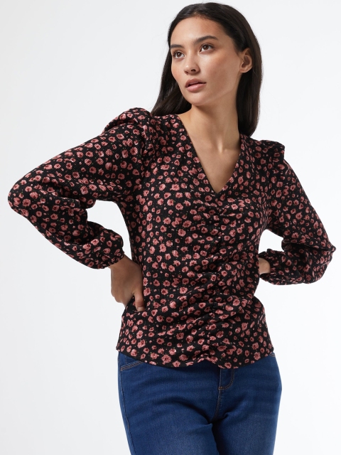 

DOROTHY PERKINS Petite Women Black & Pink Floral Print Top