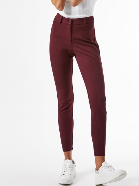 

DOROTHY PERKINS Women Burgundy Skinny Fit Sustainable Solid Regular Trousers