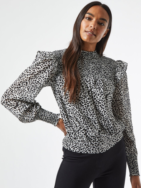 

DOROTHY PERKINS Women Black & White Printed Blouson Top