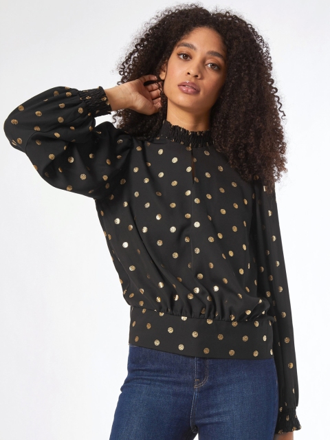 

DOROTHY PERKINS Women Black & Golden Printed Blouson Top
