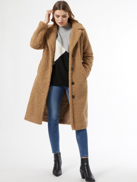 

DOROTHY PERKINS Women Brown Sherpa Longline Overcoat