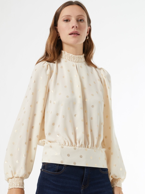 

DOROTHY PERKINS Women Cream-Coloured & Golden Printed Blouson Top