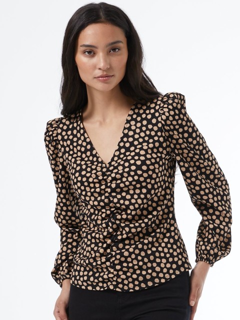 

DOROTHY PERKINS Petite Women Black & Beige Printed Top