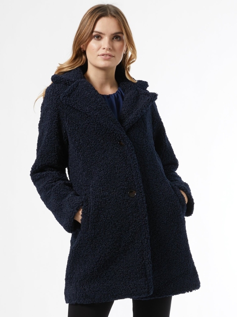 

Dorothy Perkins Women Navy Blue Solid Sherpa Detail Tailored Jacket
